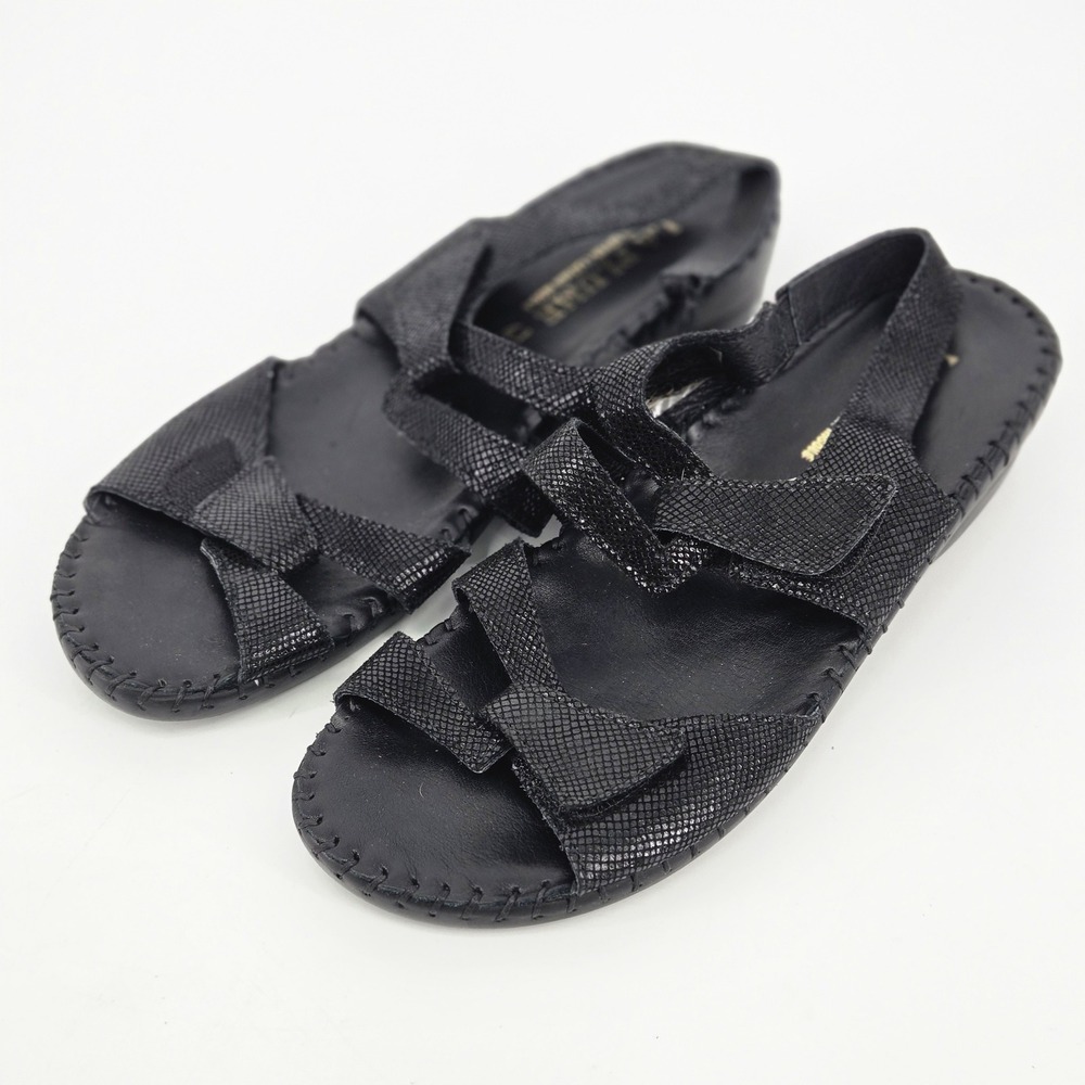 La Plume Becka Black Metallic Snakeskin Leather Orthotic Slingback Sandals 41 10 - Picture 1 of 11